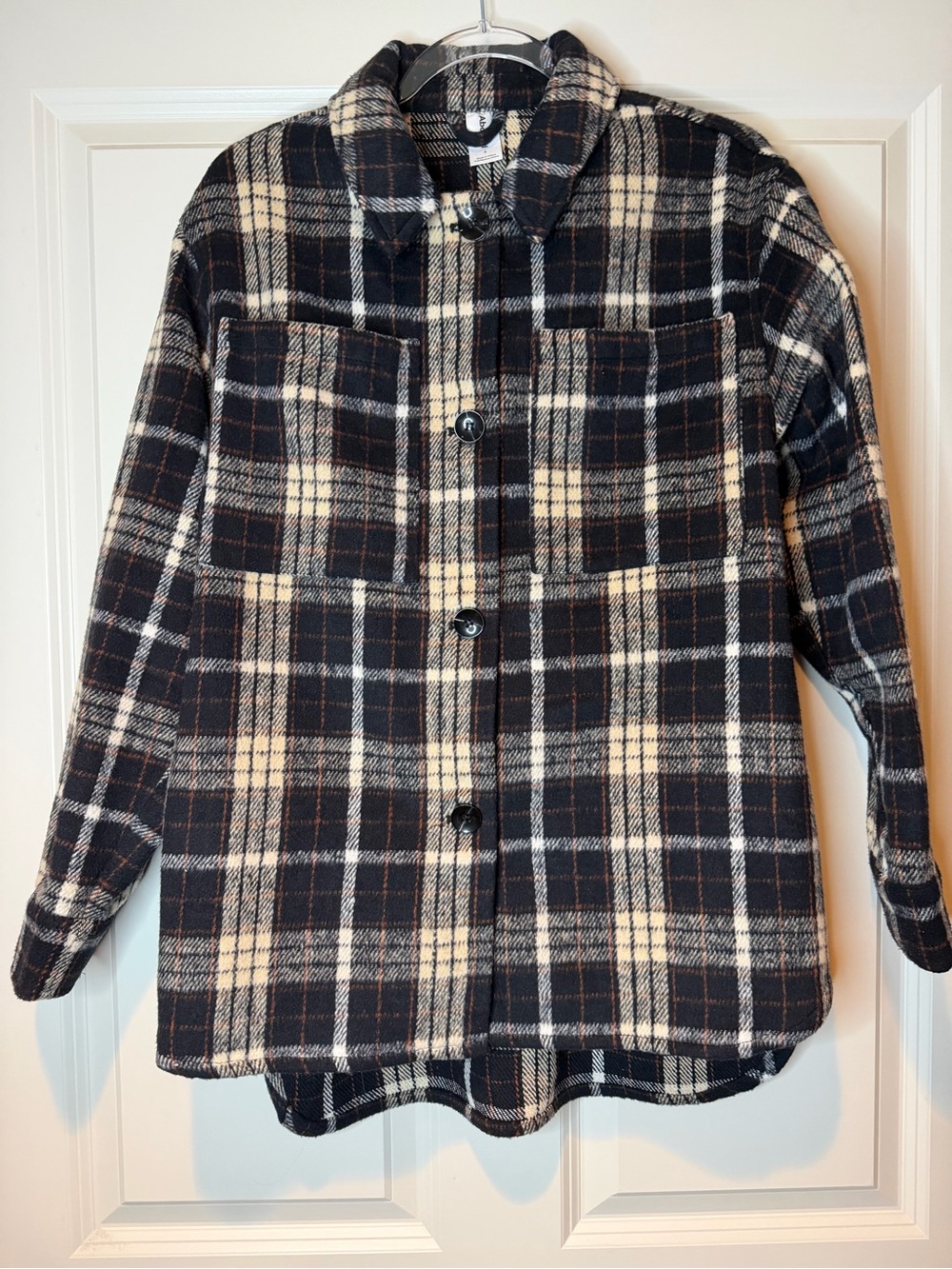 Abound Plaid Button-Front Shacket in Black & Cream